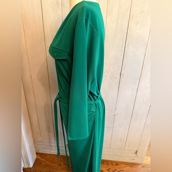 Talbots Matte Jersey Knit Wrap Dress Kelly Green Ruched Belted PlusS-2X NWT 159$ - Picture 8 of 12